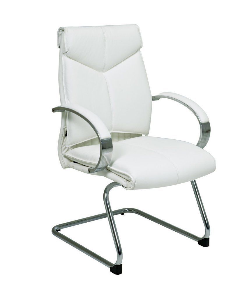 deluxe mid back white leather visitors chair with chrome base and