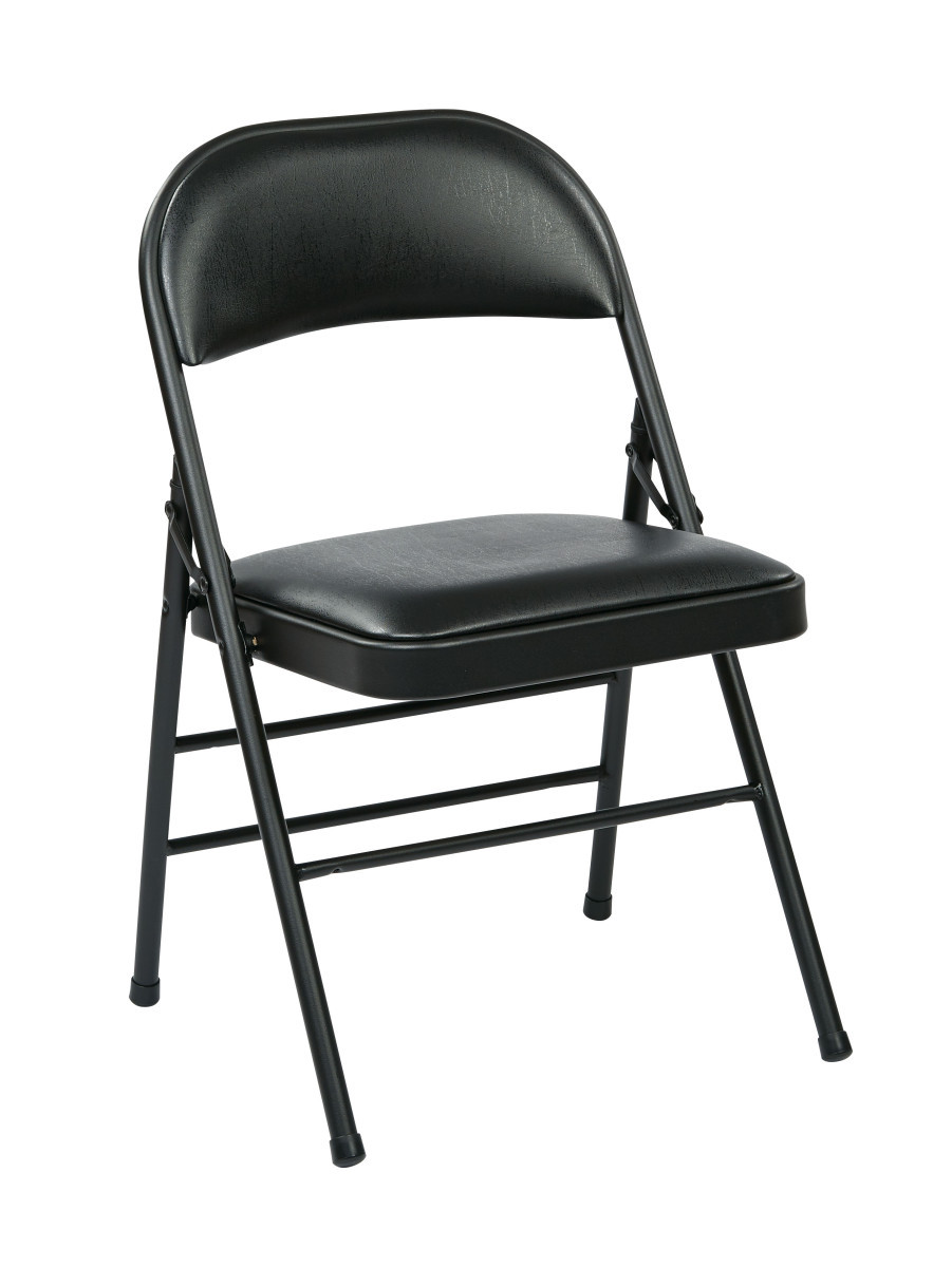 Folding Chair With Vinyl Seat And Back Black 4 Pack