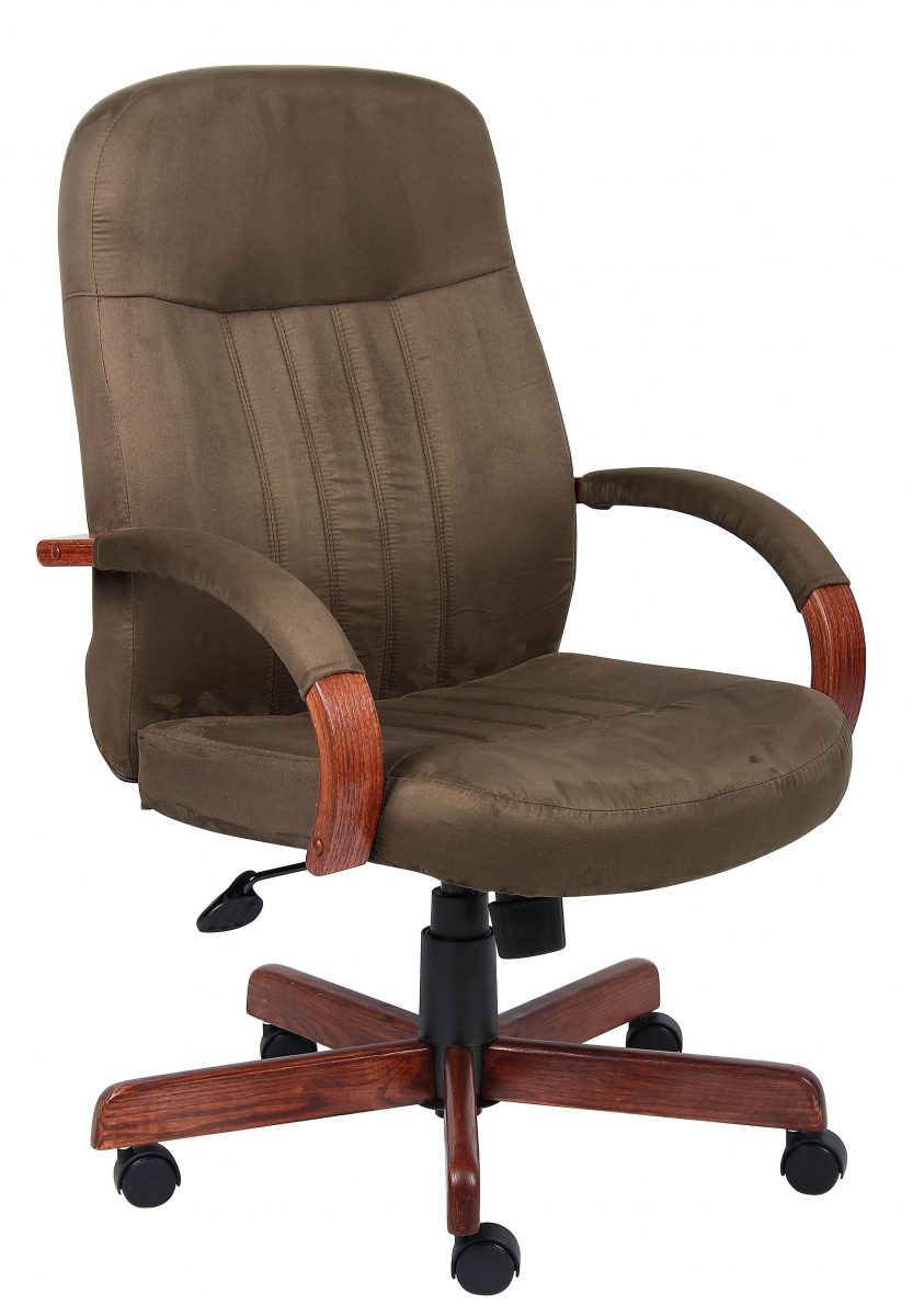 Boss Microfiber Executive Chair With Dark Oak Finish B8386 Dkc