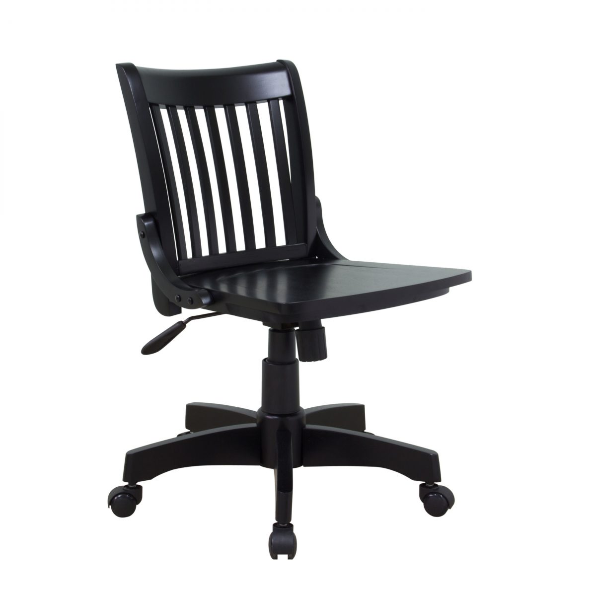 Deluxe Armless Wood Bankers Chair With Wood Seat Black Finish