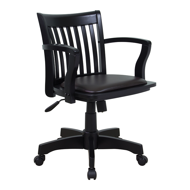 Deluxe Wood Bankers Chair With Vinyl Padded Seat Black Espresso 108bk Esp